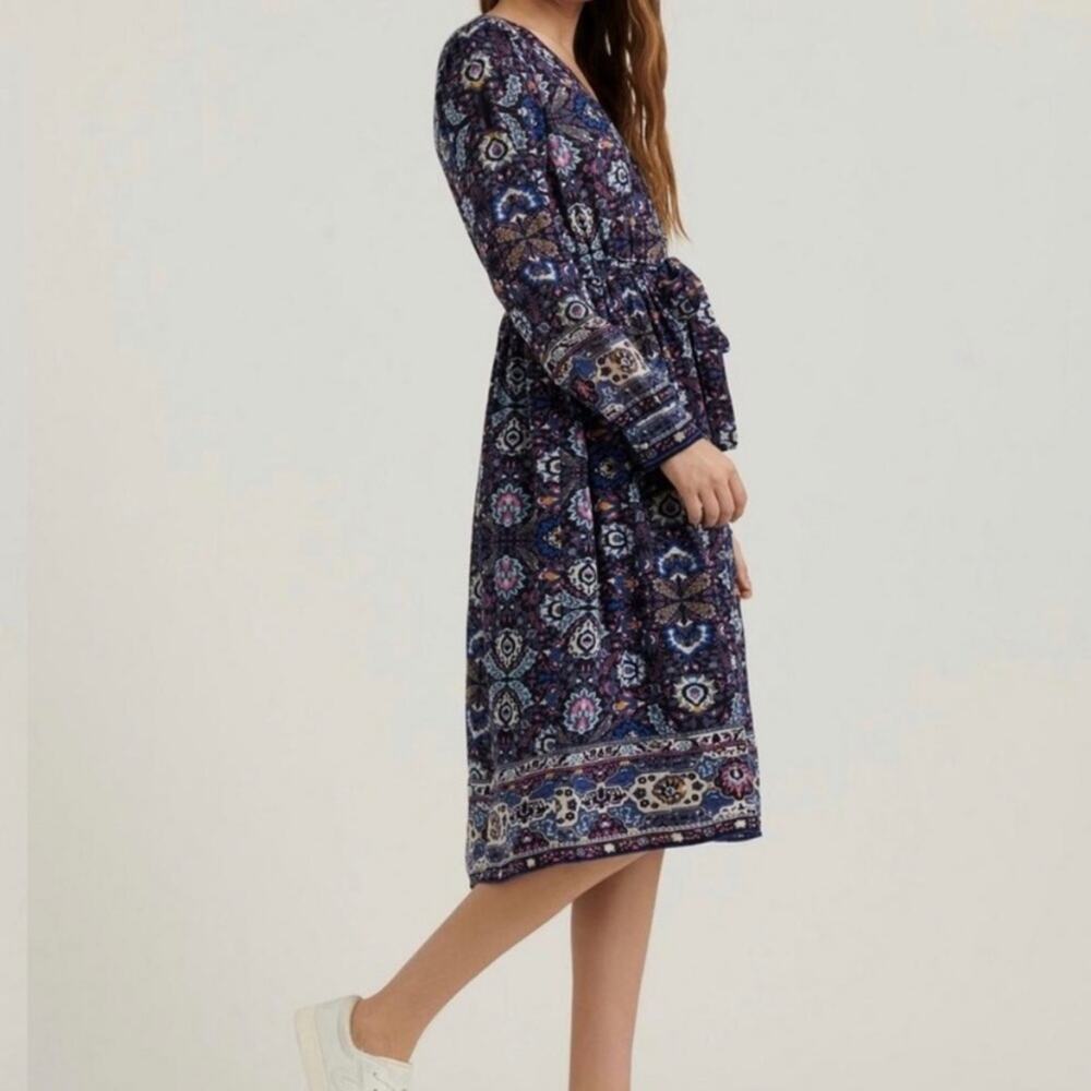 Lucky Brand Boho Print Blue Long Sleeve Dress